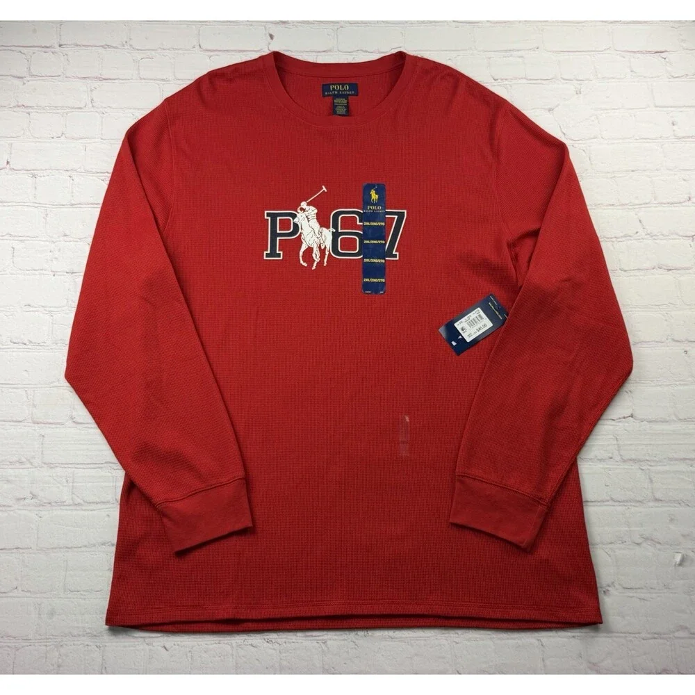 Polo Ralph Lauren Red Sleep Shirt P67 Pony Logo Waffle Knit Crew Mens 2XL NEW